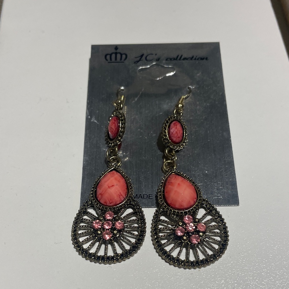 Pink Coral and Gold Drop Earrings